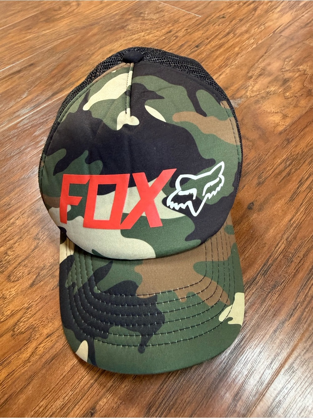 Fox Camo Trucker Hat with Red Logo